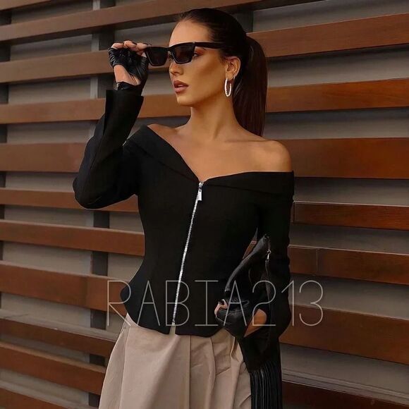 ZARA OFF-THE-SHOULDER ZIP TOP LIMITED EDITION - Picture 1 of 8